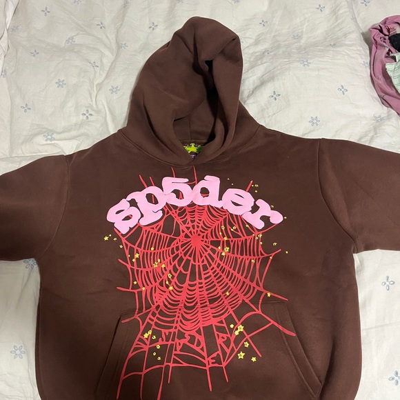 Spyder Brown Hoodie with Pink and Red Design